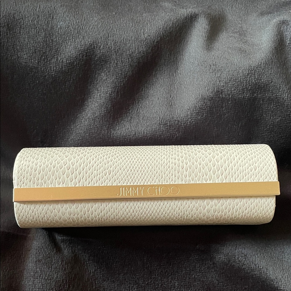 NWOT Jimmy Choo Ivory Textured Glasses Case with Gold Accent